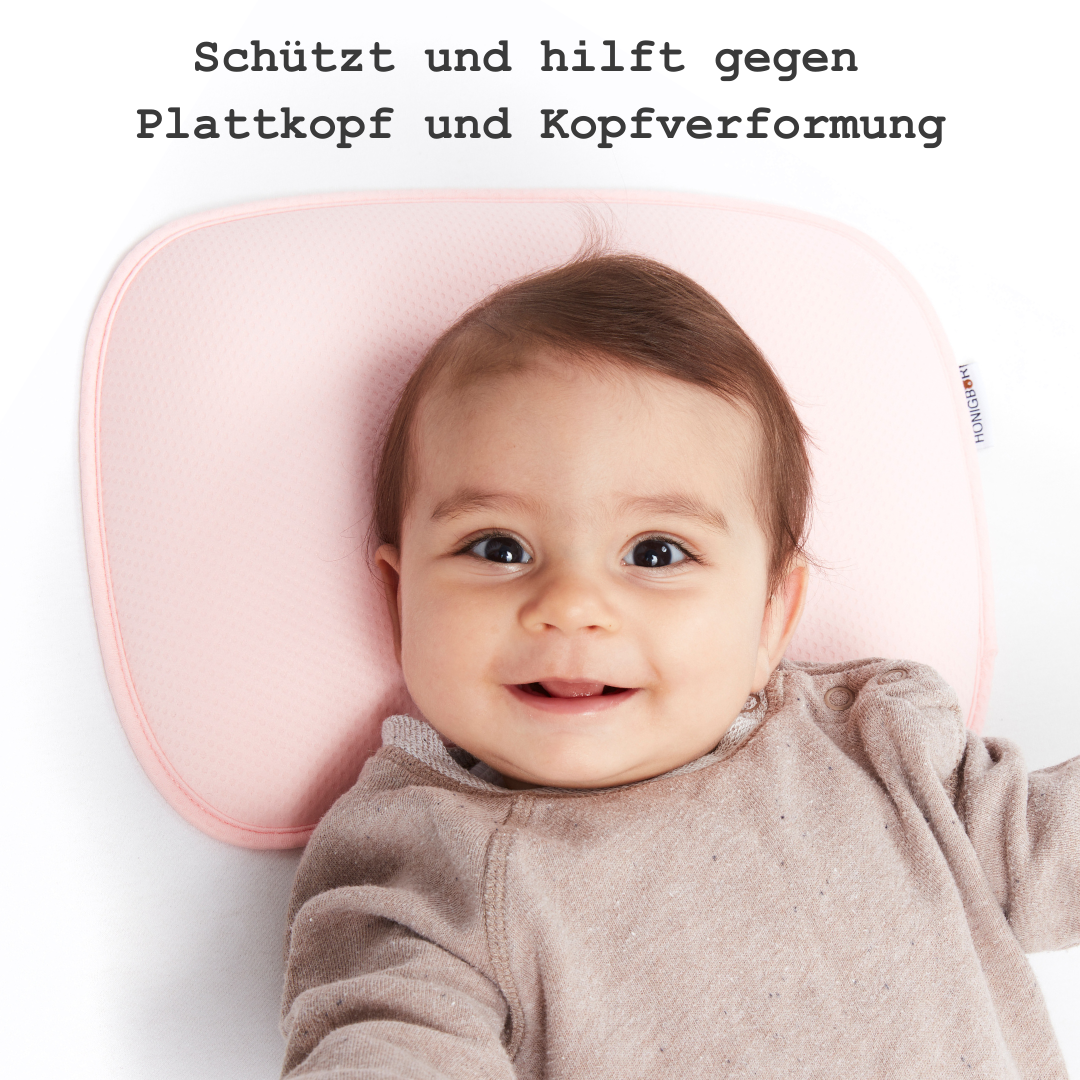 Honigbär umweltfreundliches Babykissen gegen Plattkopf und Kopfverformung (Rosa) | 0-12 Monate | zertifiziert & geprüft | Hebammen empfehlen | Prävention | Kliniktasche |Neugeboren | Geburtsvorbereitung | unterstützend zu Osteopathie & Kinderphysiotherapi