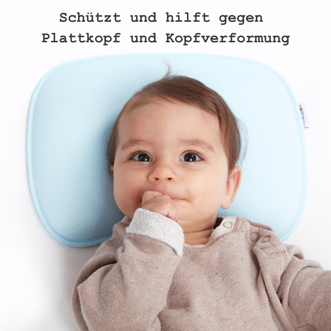Honigbär umweltfreundliches Babykissen gegen Plattkopf und Kopfverformung (Blau) | 0-12 Monate | zertifiziert & geprüft | Hebammen empfehlen | Prävention | Kliniktasche |Neugeboren | Geburtsvorbereitung | unterstützend zu Osteopathie & Kinderphysiotherapi