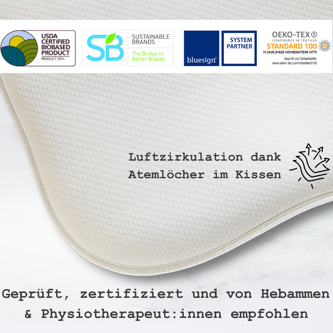 Honigbär umweltfreundliches Babykissen gegen Plattkopf und Kopfverformung (Weiß)
