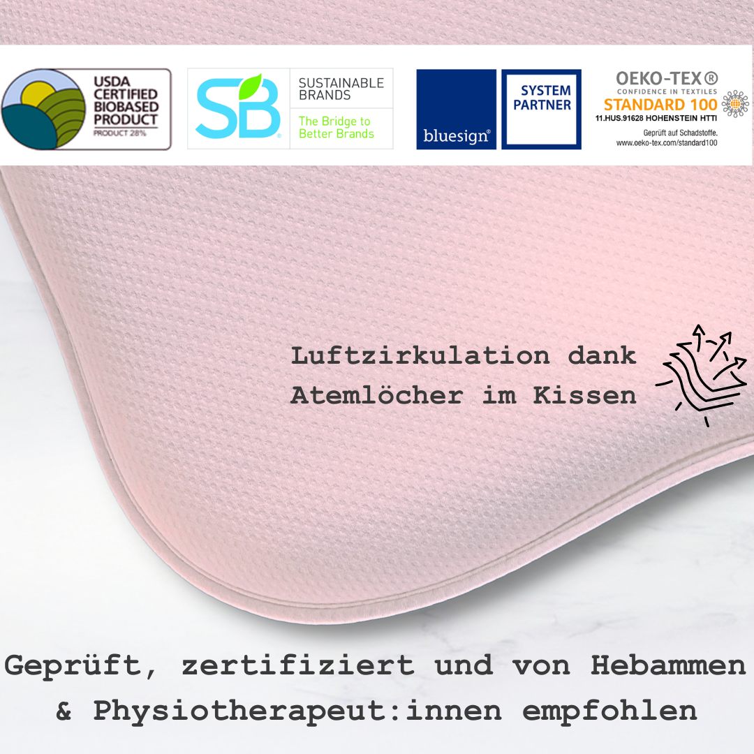 Honigbär umweltfreundliches Babykissen gegen Plattkopf und Kopfverformung (Rosa) | 0-12 Monate | zertifiziert & geprüft | Hebammen empfehlen | Prävention | Kliniktasche |Neugeboren | Geburtsvorbereitung | unterstützend zu Osteopathie & Kinderphysiotherapi