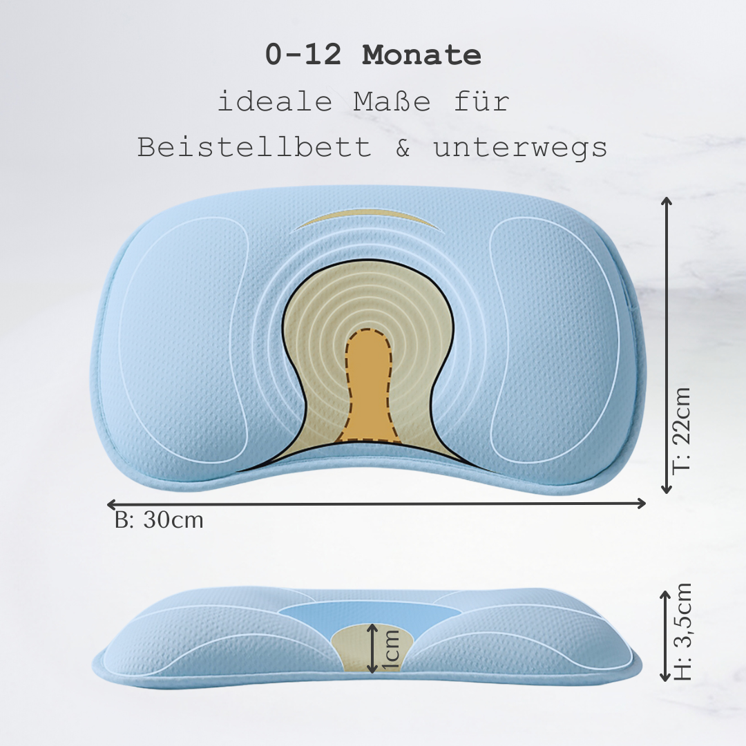 Honigbär umweltfreundliches Babykissen gegen Plattkopf und Kopfverformung (Blau) | 0-12 Monate | zertifiziert & geprüft | Hebammen empfehlen | Prävention | Kliniktasche |Neugeboren | Geburtsvorbereitung | unterstützend zu Osteopathie & Kinderphysiotherapi