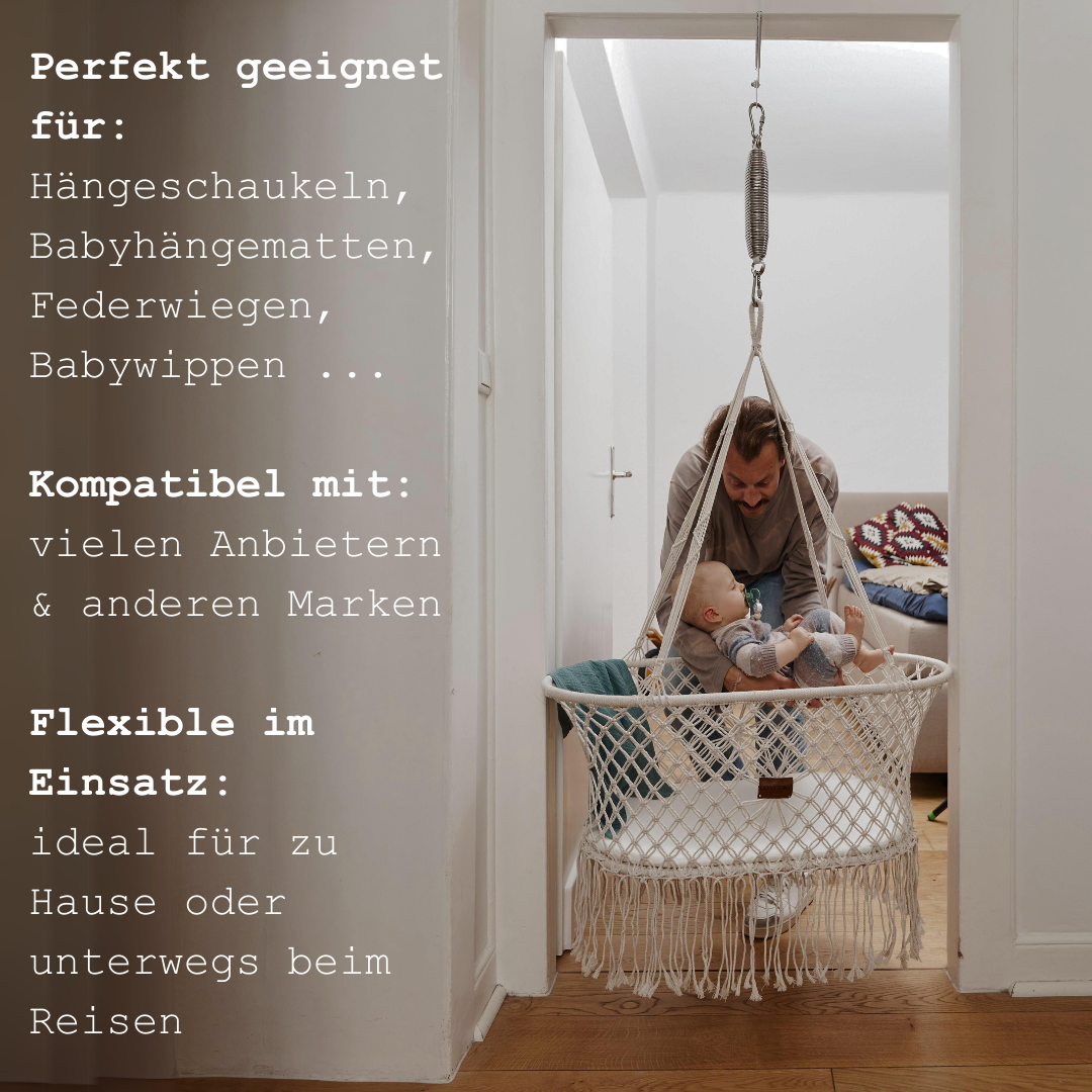 Honigbär Türklammer für Federwiegen bis 15 kg|TÜV getestet| pulverbeschichteter Stahl matt weiß | Hängewiege, Schaukelbett, Babyhängematte | Türrahmenklammer | Schwingfeder | kompatibel u.a. Moonboon, Swing2Sleep, NONOMO®, Wunderwiege etc.
