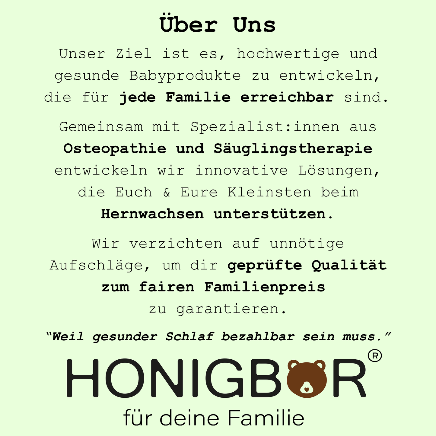 Honigbär Markenversprechen gesunder Babyschlaf zum Familienfreundlichen Preis