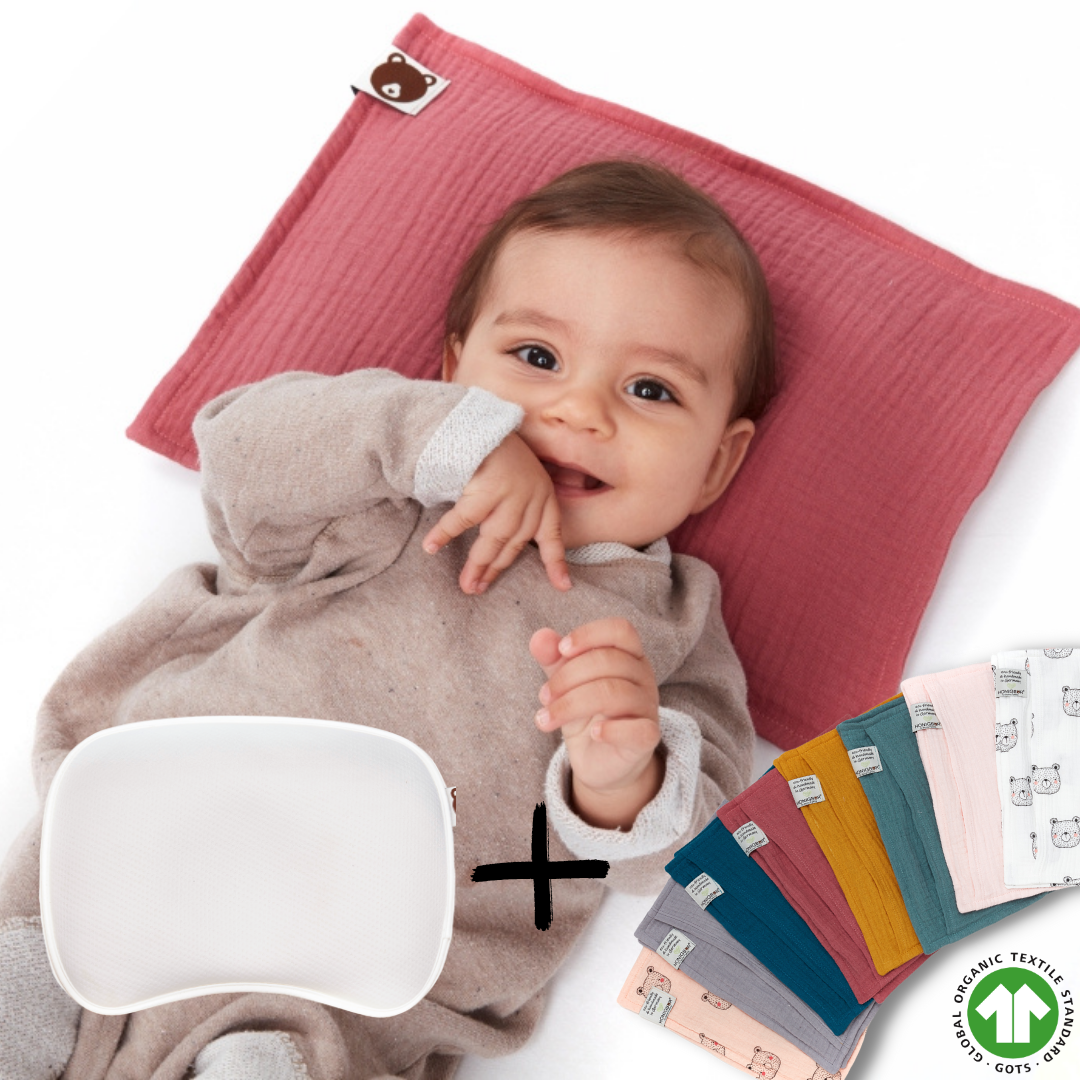 Umweltfreundliches Babykissen + Bio-Musselin Kissenbezug | Bestseller-Set