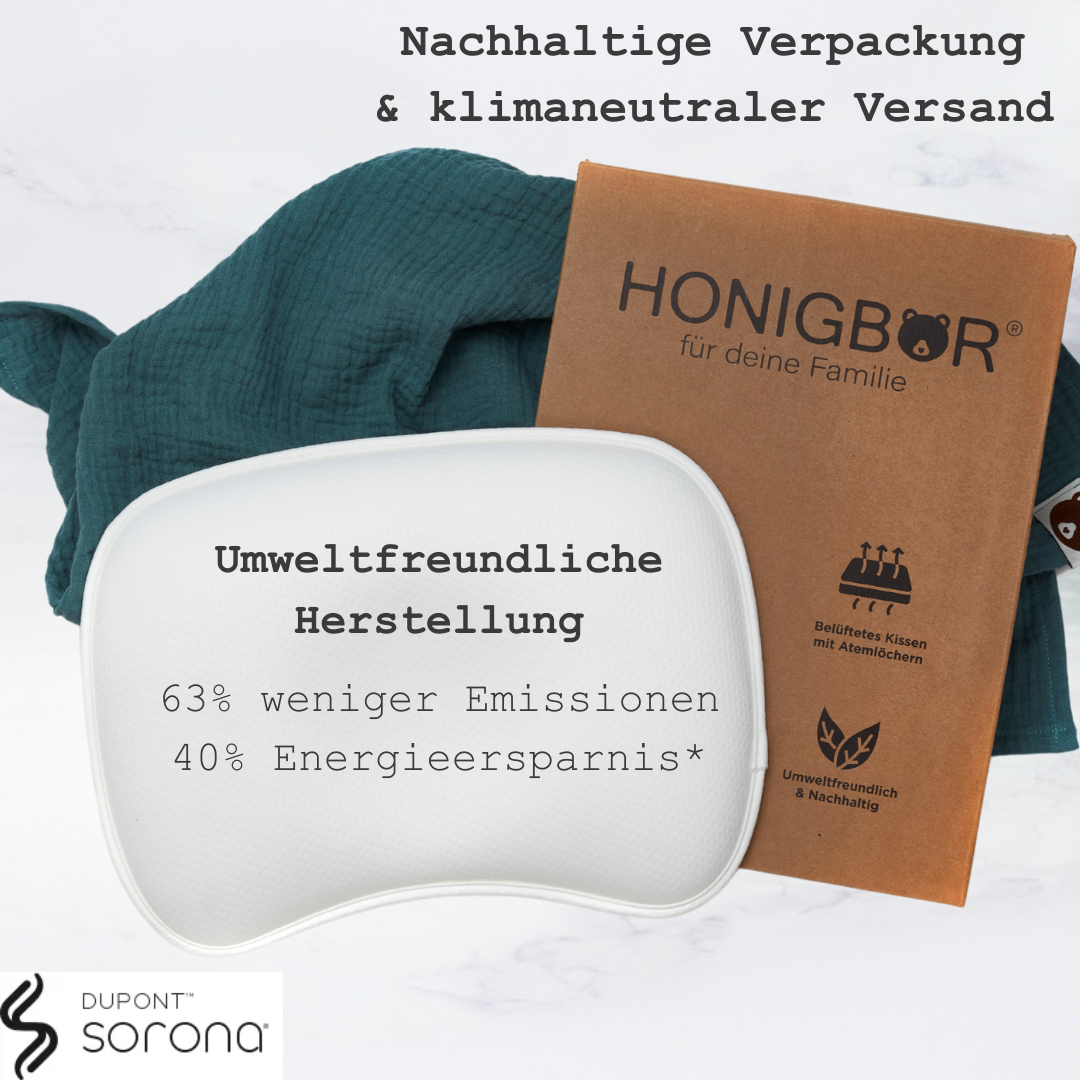 Honigbär umweltfreundliches Babykissen gegen Plattkopf und Kopfverformung (Weiß)