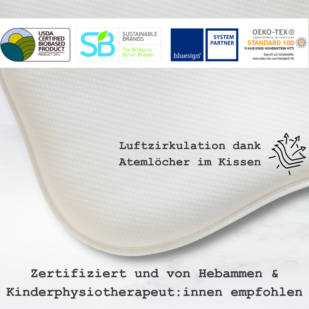 Honigbär umweltfreundliches MAXI Kopfkissen für Babys und Kleinkinder (weiß) | 0-36 Monate