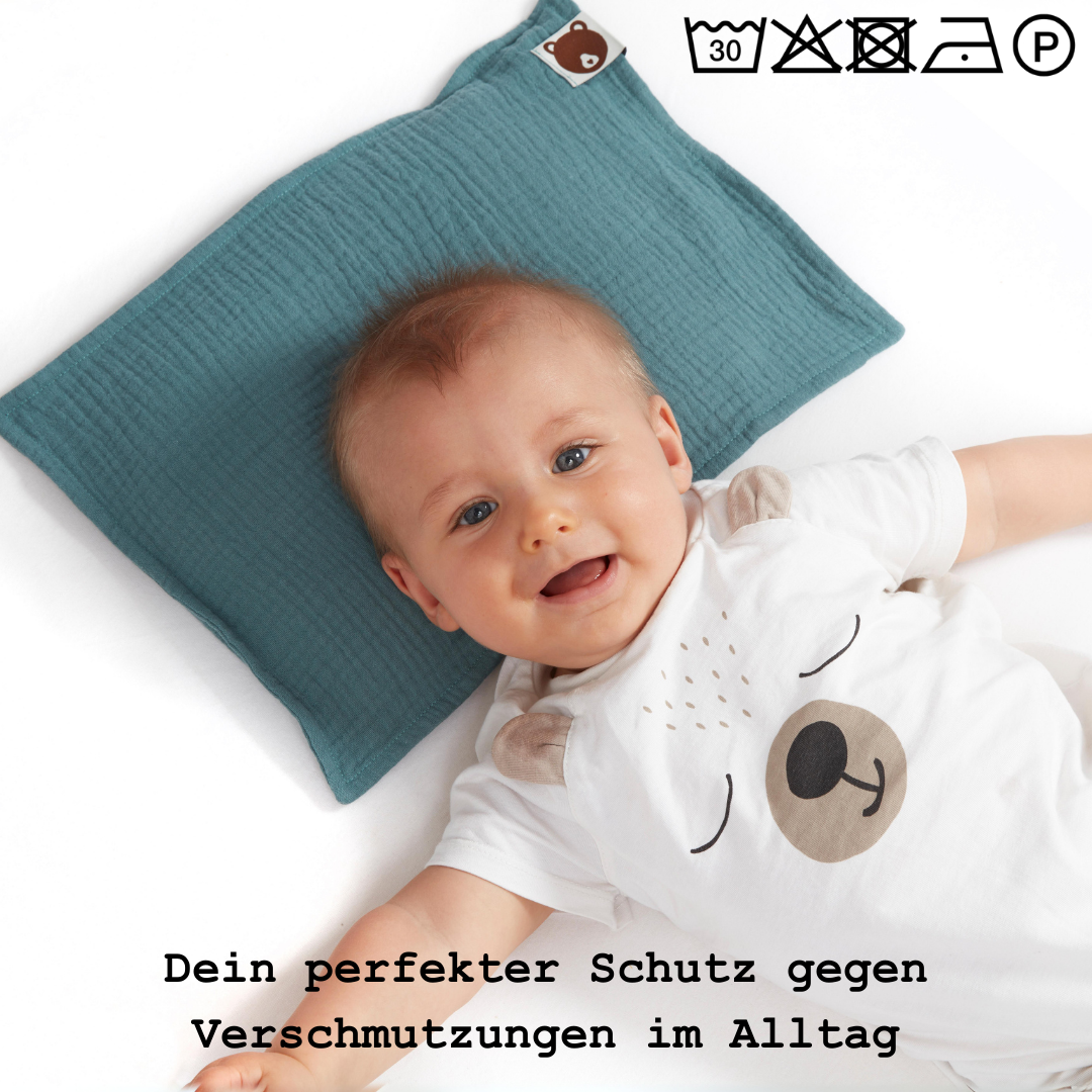 Honigbär|MAXI-Kissenbezug|Bio-Musselin|GOTS-zertifiziert|Babykopfkissen gegen Plattkopf|Kissenhülle|verschiedene Farben