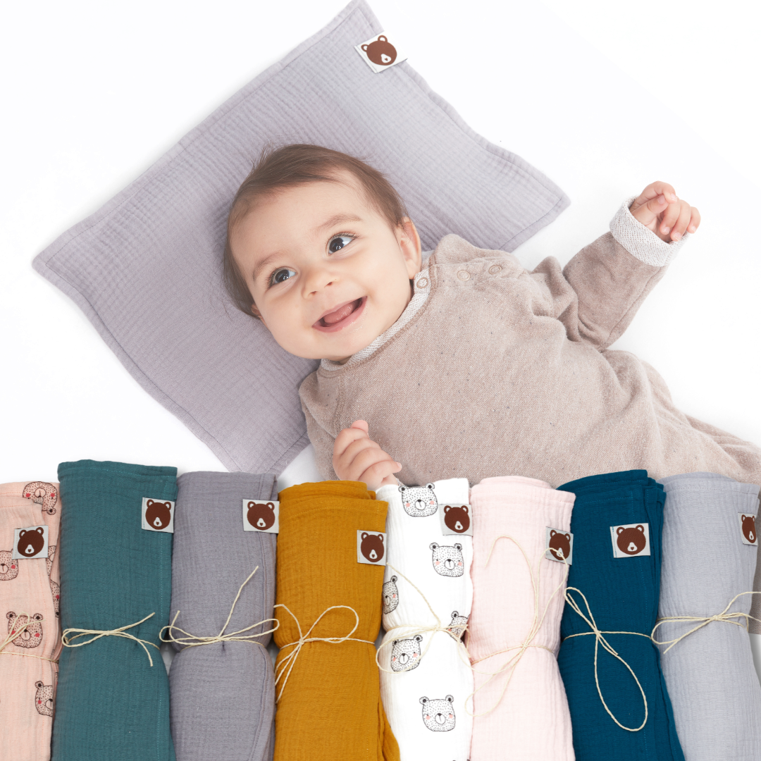Honigbär|MAXI-Kissenbezug|Bio-Musselin|GOTS-zertifiziert|Babykopfkissen gegen Plattkopf|Kissenhülle|verschiedene Farben