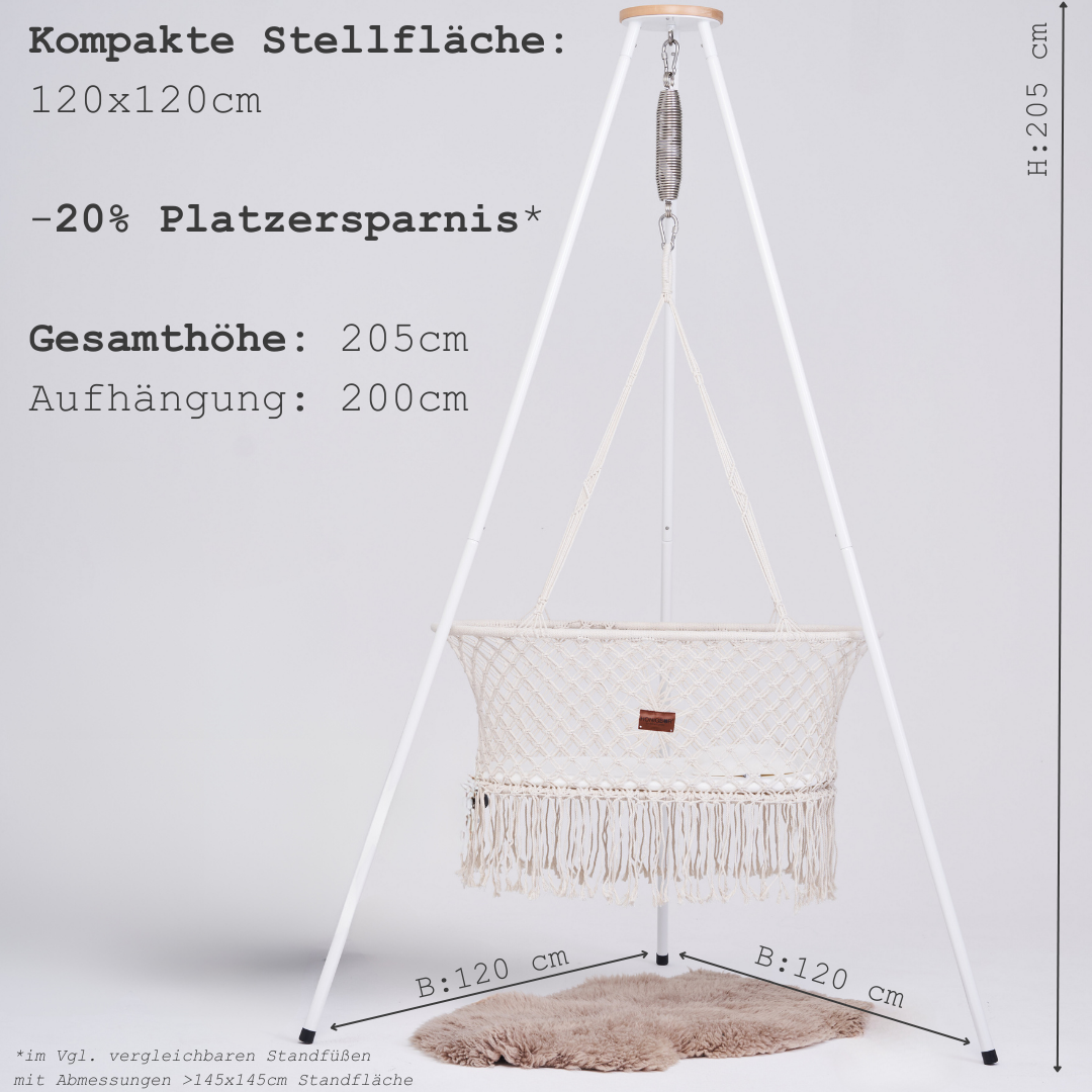 Honigbär Gestell für Federwiegen, Standfuß TÜV getestet|Babyhängematte | Schaukelbett |pulverbeschichteter Stahl | Tripod Holz massiv | bis zu 40kg | platzsparend & universal | kompatibel u.a. Moonboon, NONOMO®, Wunderwiege, Membantu etc.