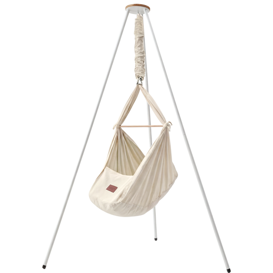 Honigbär Klassik-Federwiege Set mit weißem Tripod-Gestell für Neugeborene