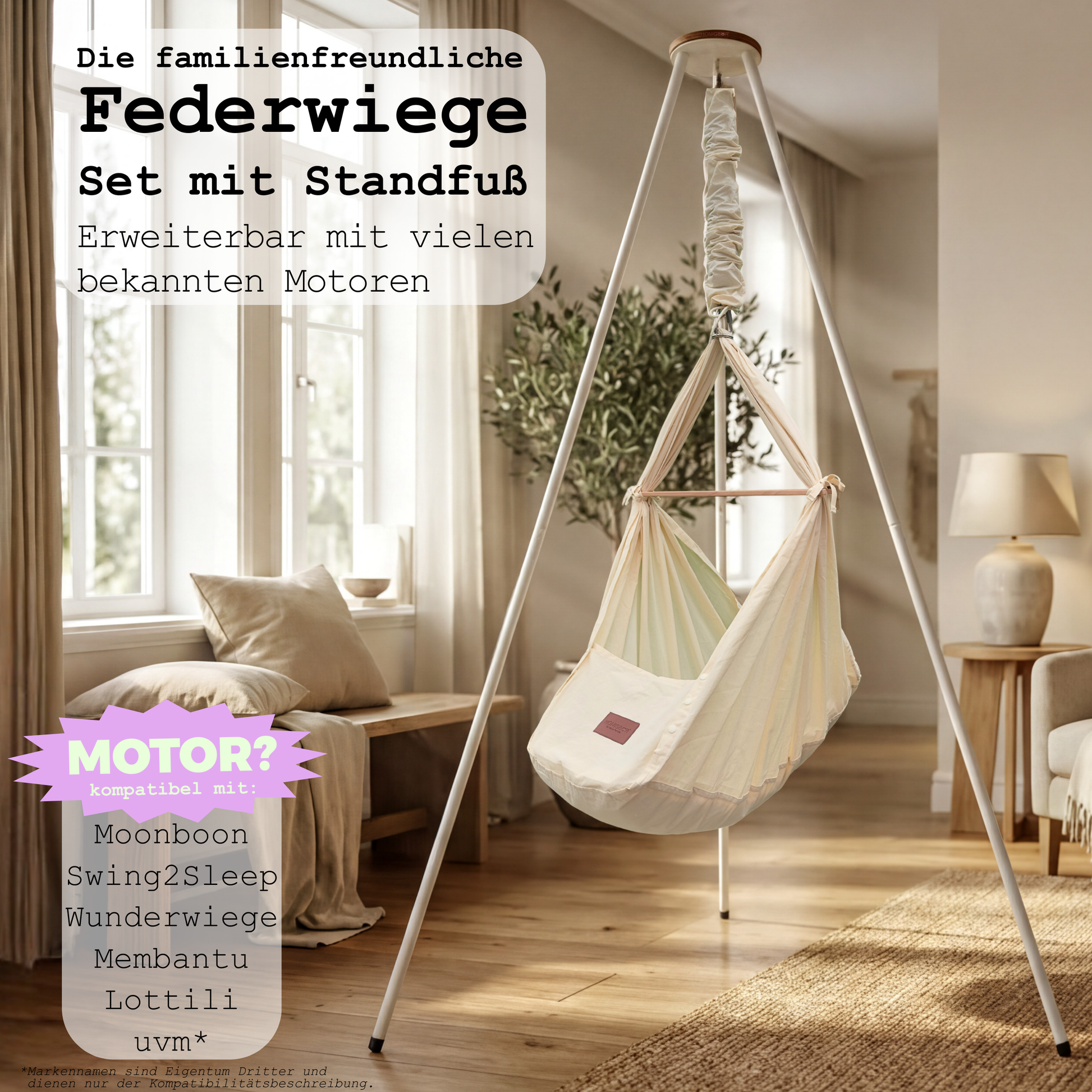 Honigbär Federwiegen-Set kompatibel mit vielen Motoren u.a. Moonboon, Swing2Sleep, Wunderwiege, Membantur, Lottiki uvm. 