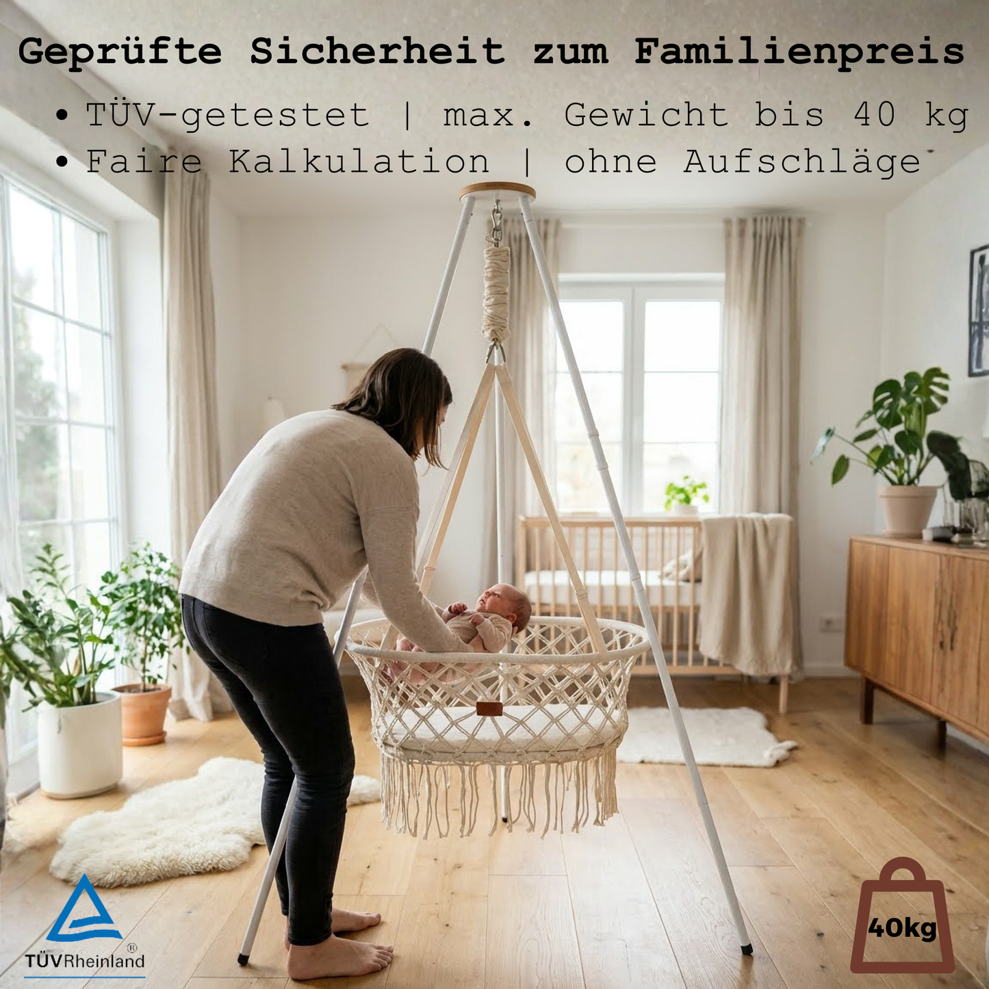 TÜV-geprüfte Federwiege aus Massivholz und Stahl zum fairen Familienpreis