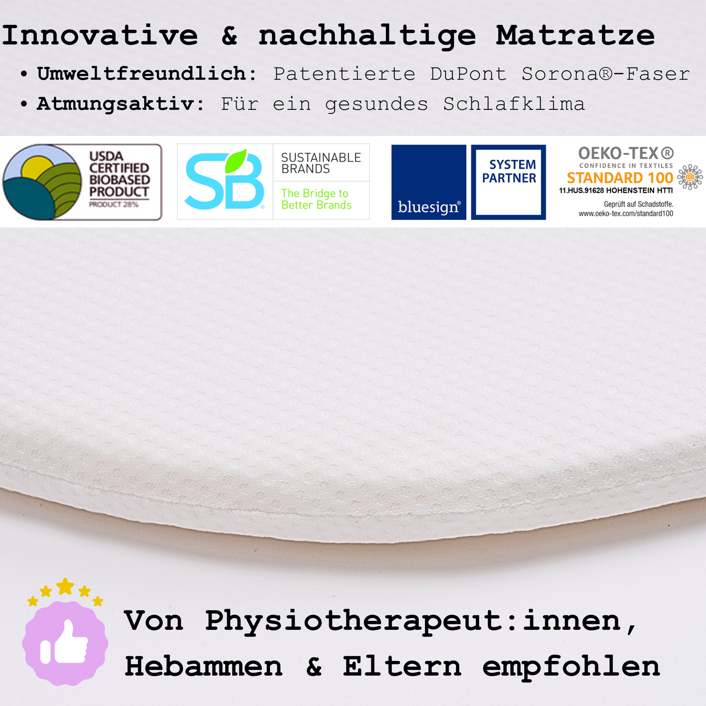 Nachhaltige Babymatratze aus atmungsaktiver DuPont Sorona Faser schadstofffrei