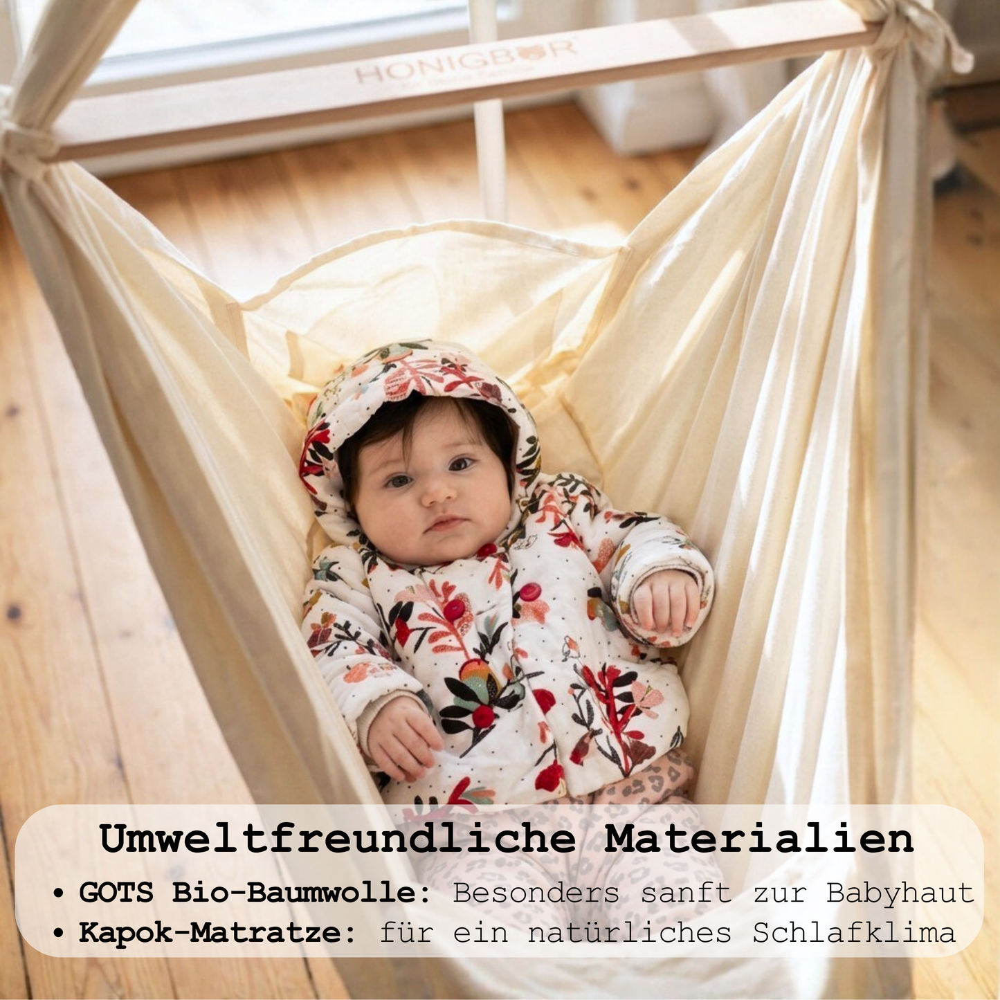 Nachhaltige Kapok-Matratze und GOTS Bio-Baumwolle Federwiege schadstofffrei