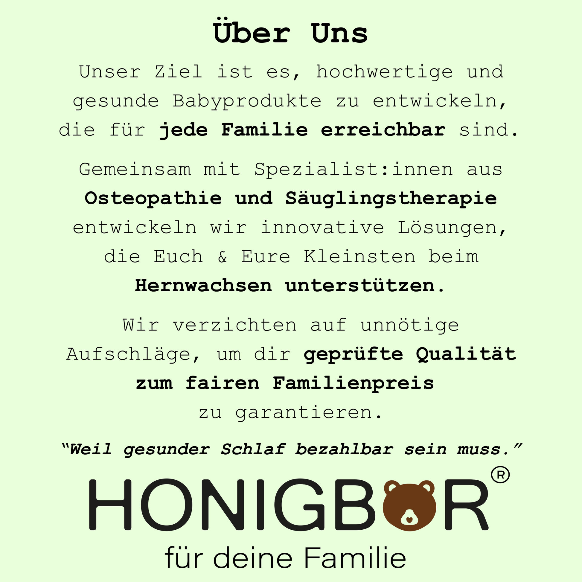 Honigbär Markenversprechen für gesunden Babyschlaf entwickelt mit Experten